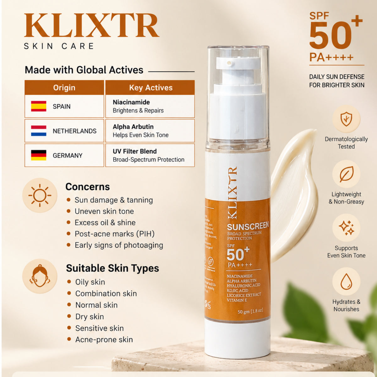 Klixtr SPF 50 PA++++ Ultra Protection Sunscreen Cream – 50 g