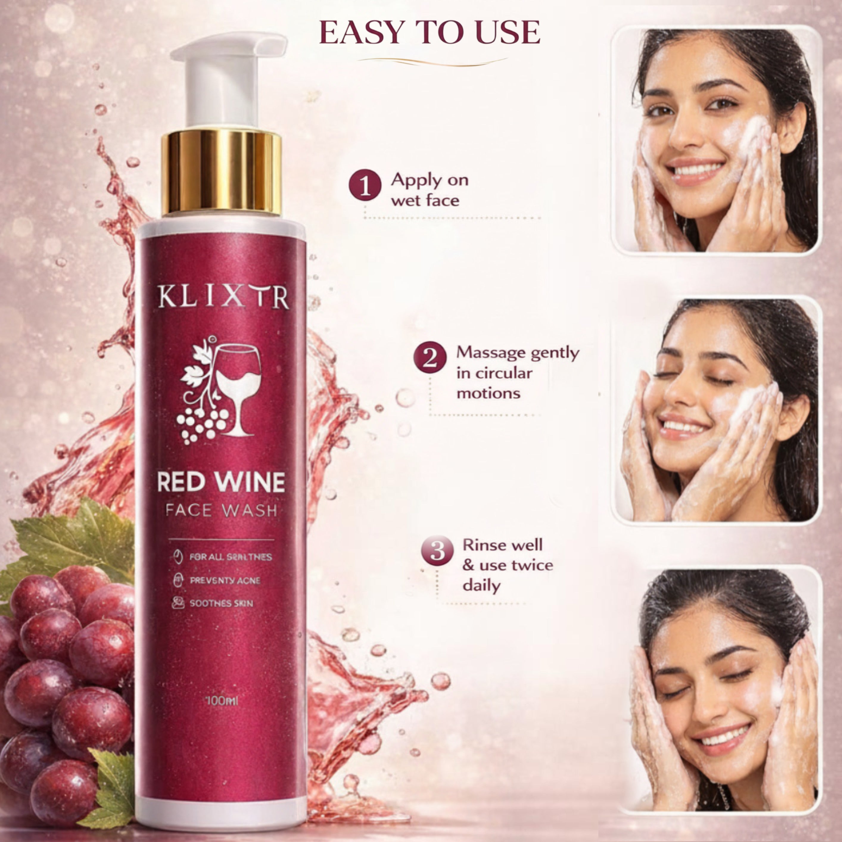 Klixtr Red Wine Natural Glow Purifying Face Wash – 100 ML