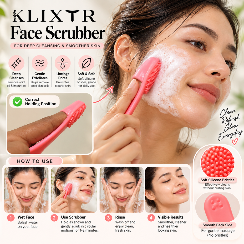 Klixtr Silicone Face Scrubber – Deep Cleansing & Gentle Exfoliating Facial Brush