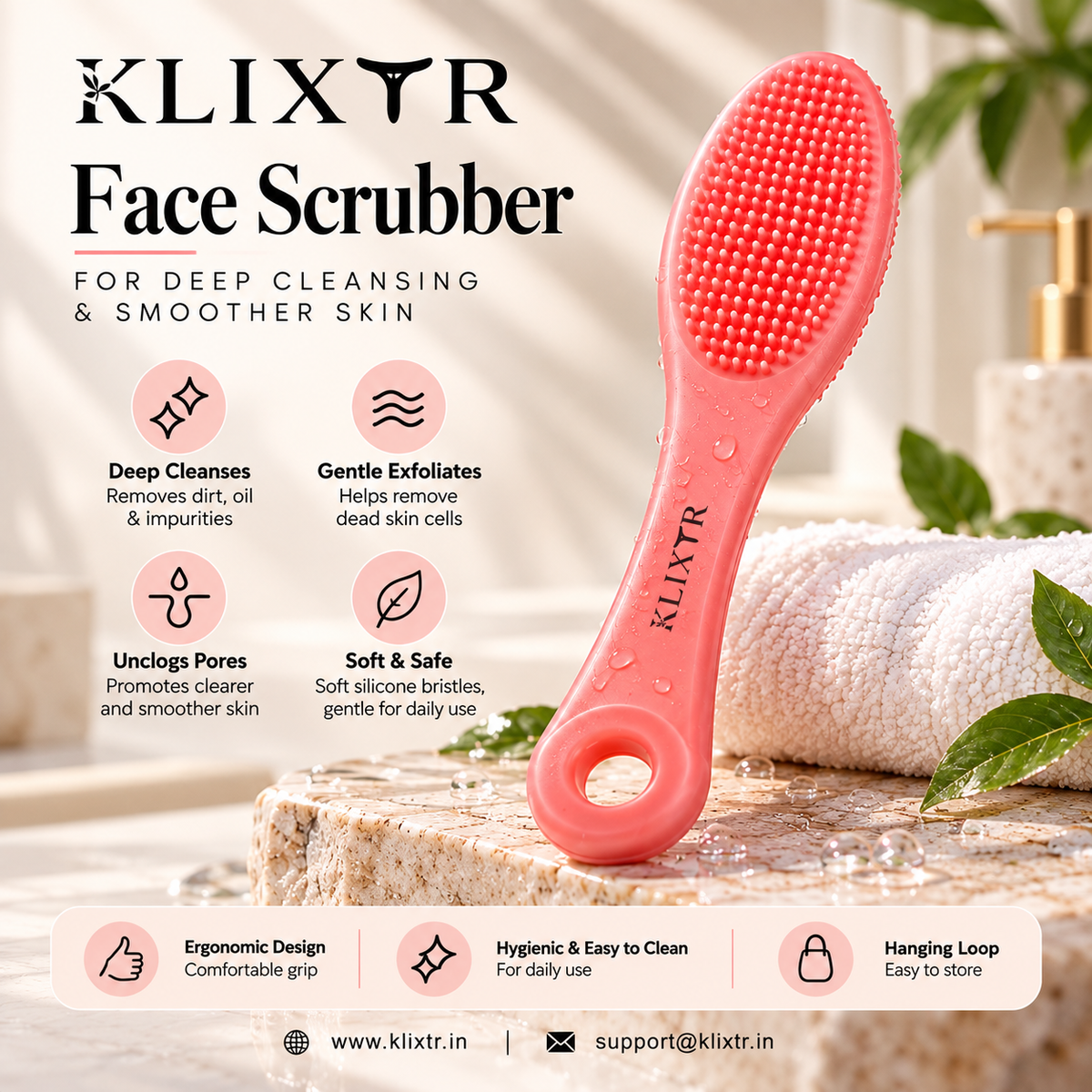 Klixtr Silicone Face Scrubber – Deep Cleansing & Gentle Exfoliating Facial Brush