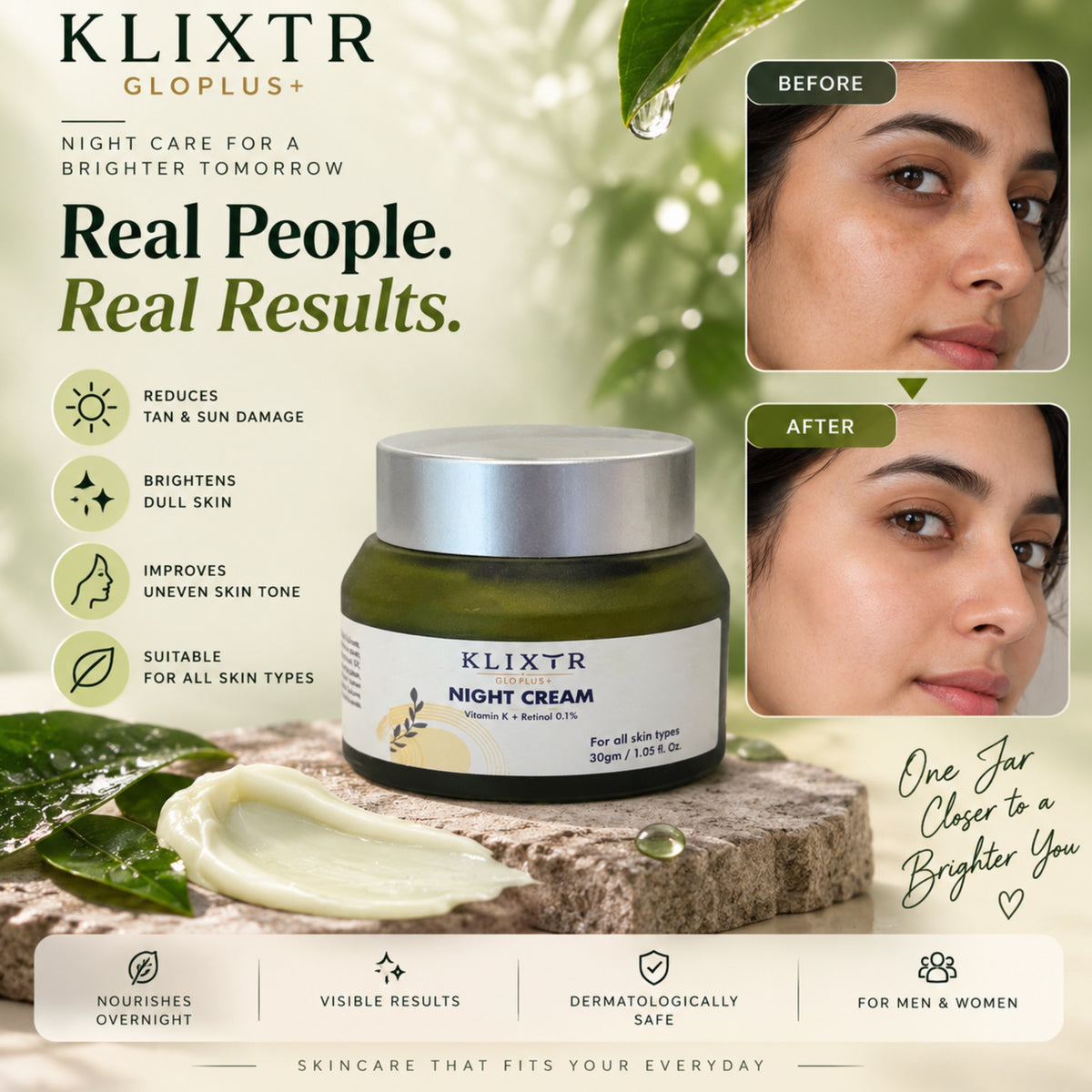 KLIXTR GLO PLUS+ Brightening Night Cream with Vitamin K + Retinal – 30g