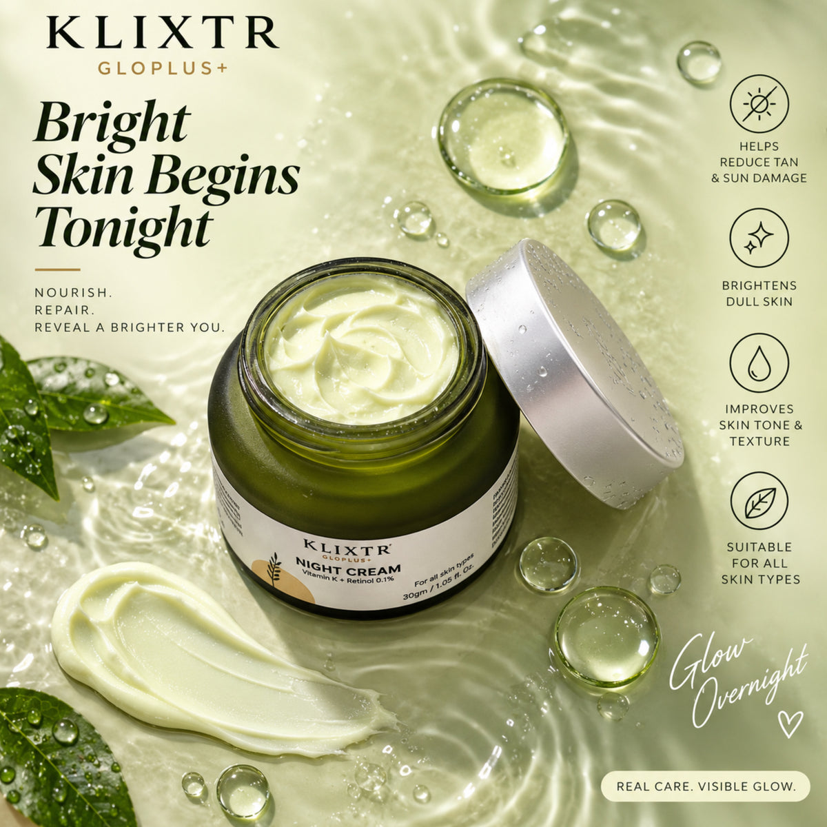KLIXTR GLO PLUS+ Brightening Night Cream with Vitamin K + Retinal – 30g