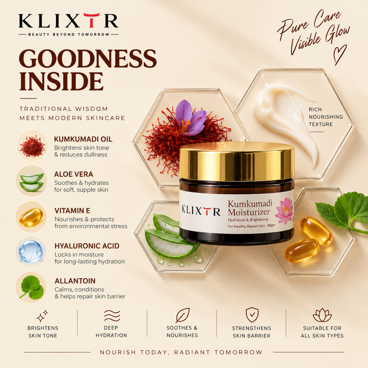 Klixtr Kumkumadi Moisturizer – Hydration & Brightening Face Moisturizer | 50g